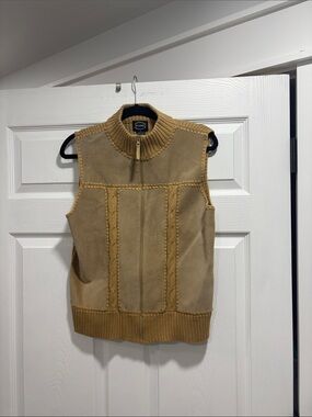 Vintage Designers Originals Tan Suede-Look Zip Front Vest